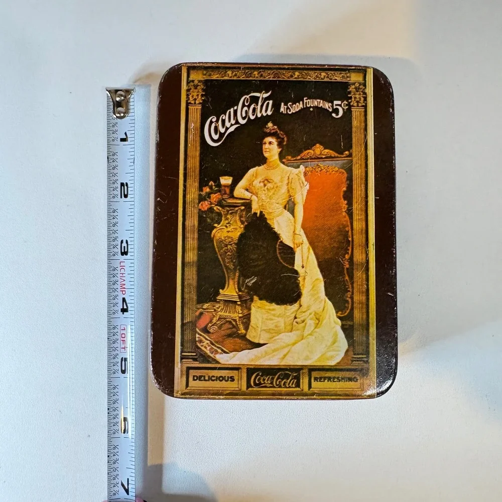 Vintage Coca-Cola Metal Tin Victorian Lady Soda Fountain 5 Cents Hinged Box